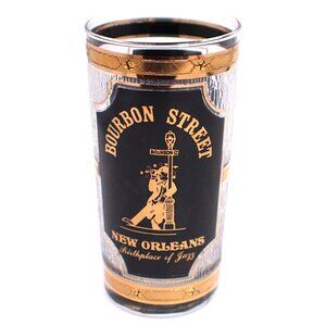 Bourbon Street New Orleans "Birthplace Of Jazz" Glass Tumbler Black And Gold